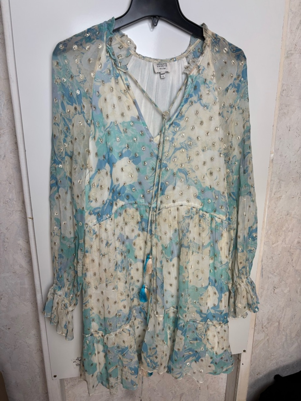 HEMANT & NANDITA Light Blue dress with Metallic Accents sz M